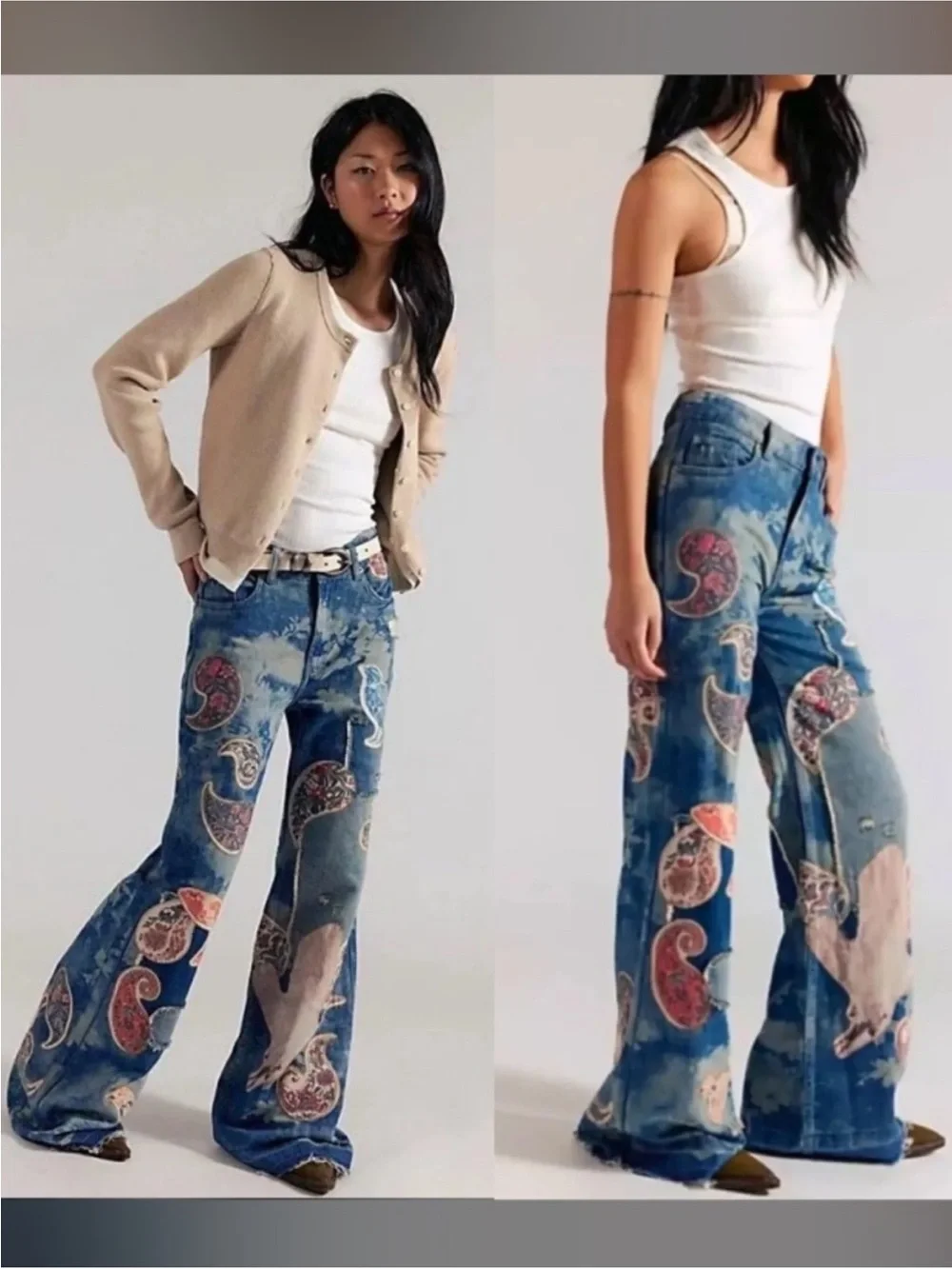 Free People Flying High  Patched  Wide-Leg Jeans  24